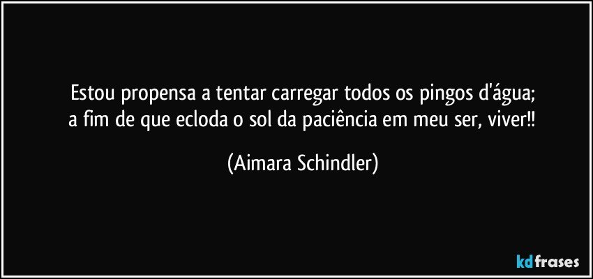 Estou propensa a  tentar carregar todos os pingos d'água;
 a fim de que ecloda o sol da paciência em meu ser, viver!! (Aimara Schindler)