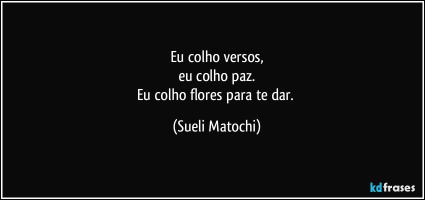 Eu colho versos,
eu colho paz.
Eu colho flores para te dar. (Sueli Matochi)