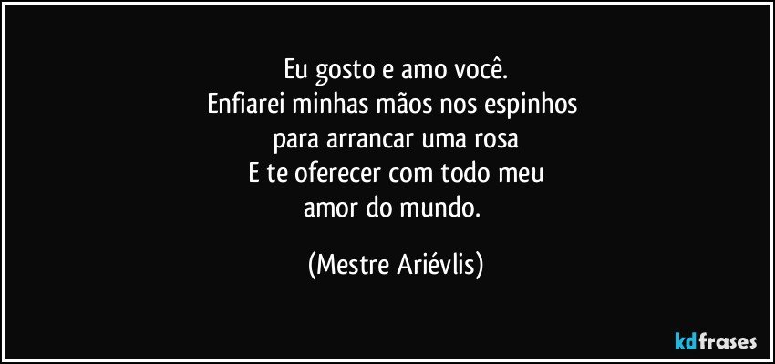 Eu gosto e amo você.
Enfiarei minhas mãos nos espinhos 
para arrancar uma rosa
E te oferecer com todo meu
amor do mundo. (Mestre Ariévlis)