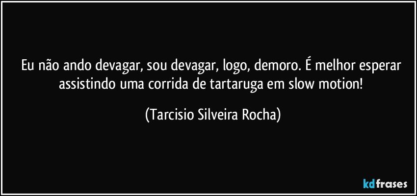 Eu não ando devagar, sou devagar, logo, demoro. É melhor esperar assistindo uma corrida de tartaruga em slow motion! (Tarcisio Silveira Rocha)