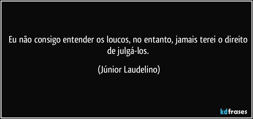 Eu não consigo entender os loucos, no entanto, jamais terei o direito de julgá-los. (Júnior Laudelino)