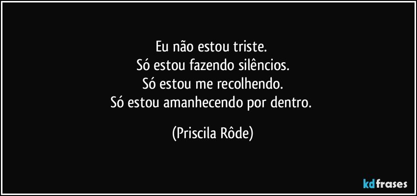 Eu não estou triste. 
Só estou fazendo silêncios.
Só estou me recolhendo.
Só estou amanhecendo por dentro. (Priscila Rôde)