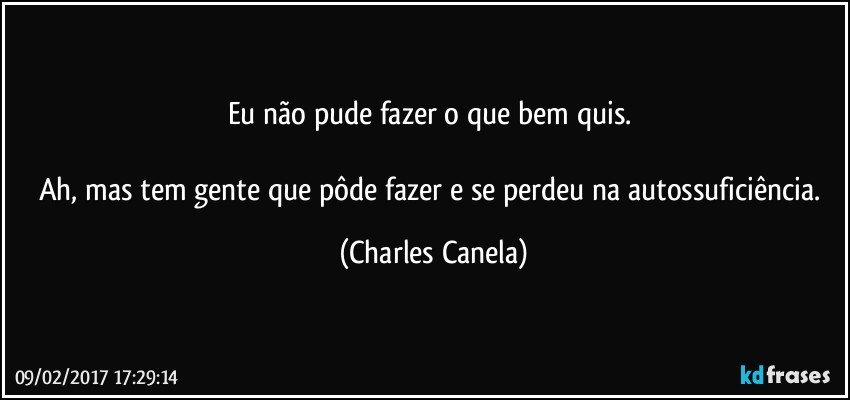 Eu não pude fazer o que bem quis. 

Ah, mas tem gente que pôde fazer e se perdeu na autossuficiência. (Charles Canela)