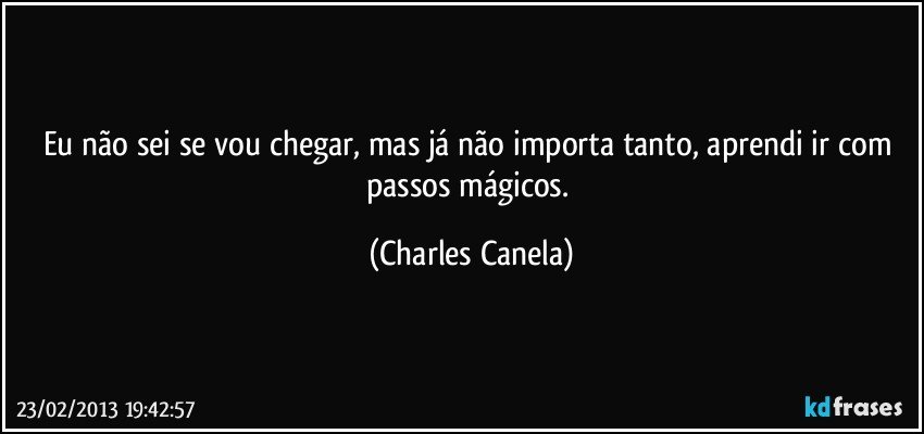 Eu não sei se vou chegar, mas já não importa tanto, aprendi ir com passos mágicos. (Charles Canela)