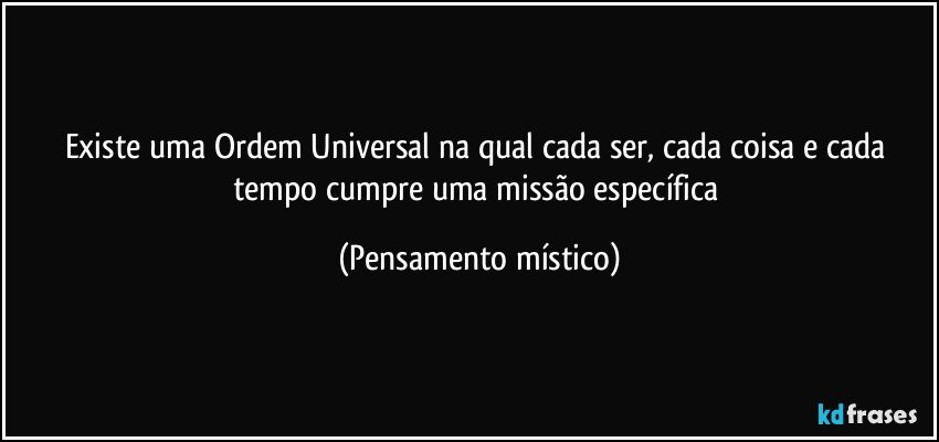 Existe uma Ordem Universal na qual cada ser, cada coisa e cada tempo cumpre uma missão específica (Pensamento místico)