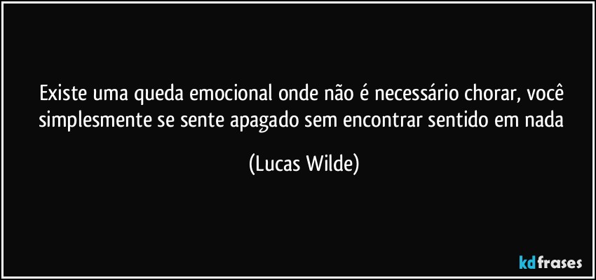 Existe uma queda emocional onde não é necessário chorar, você simplesmente se sente apagado sem encontrar sentido em nada (Lucas Wilde)