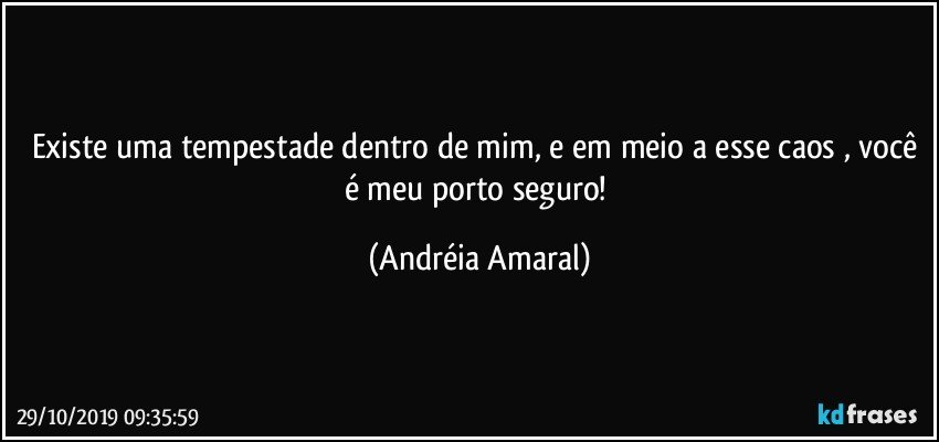 Existe uma tempestade dentro de mim,  e em meio a esse caos , você é meu porto seguro! (Andréia Amaral)