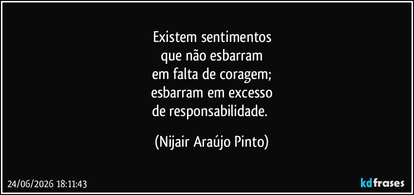 Existem sentimentos
que não esbarram
em falta de coragem;
esbarram em excesso
de responsabilidade. (Nijair Araújo Pinto)