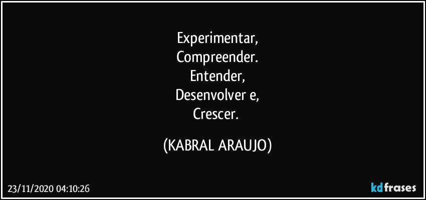 Experimentar,
Compreender.
Entender,
Desenvolver e,
Crescer. (KABRAL ARAUJO)