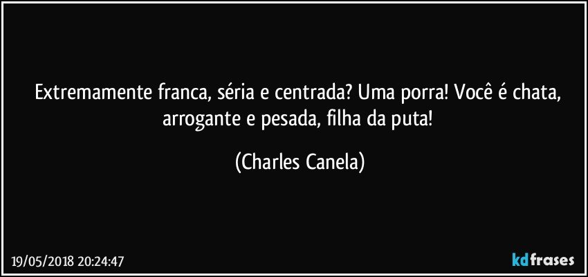 Extremamente franca, séria e centrada? Uma porra! Você é chata, arrogante e pesada, filha da puta! (Charles Canela)