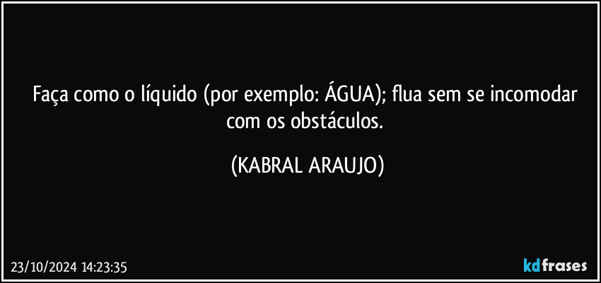 Faça como o líquido (por exemplo: ÁGUA); flua sem se incomodar com os obstáculos. (KABRAL ARAUJO)