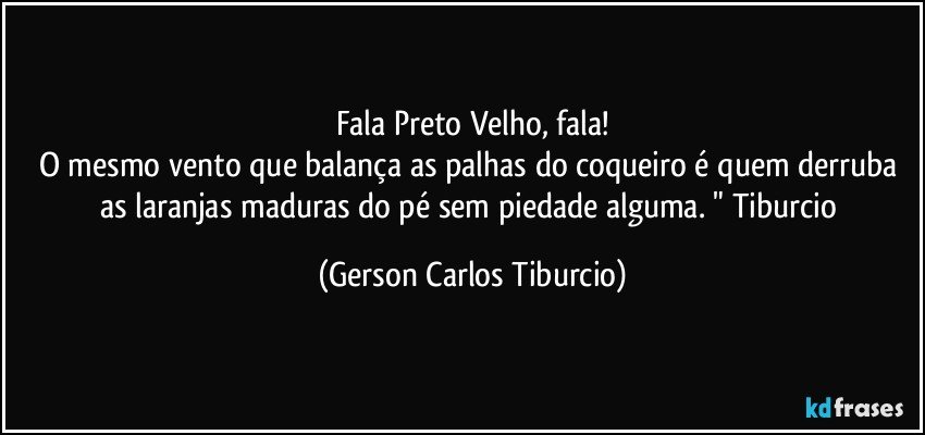 Fala Preto Velho, fala!
O mesmo vento que balança as palhas do coqueiro é quem derruba as laranjas maduras do pé sem piedade alguma. " Tiburcio (Gerson Carlos Tiburcio)