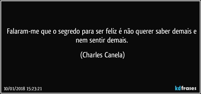 Falaram-me que o segredo para ser feliz é não querer saber demais e nem sentir demais. (Charles Canela)