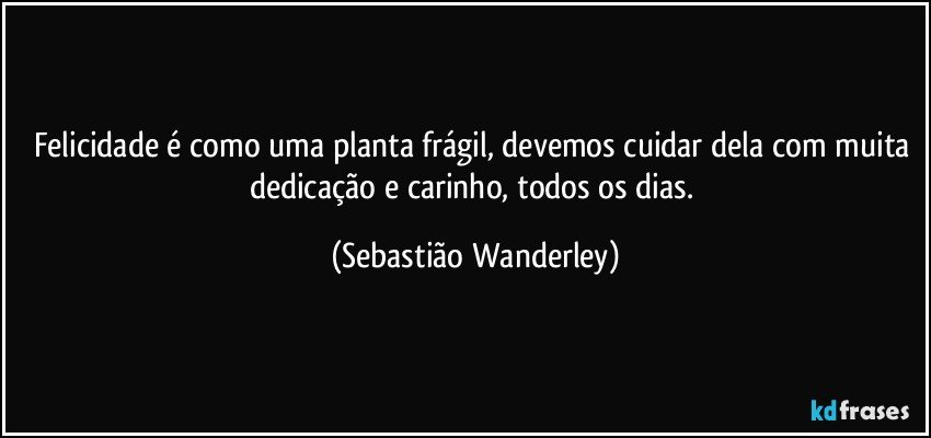 Felicidade é como uma planta frágil, devemos cuidar dela com muita dedicação e carinho, todos os dias. (Sebastião Wanderley)