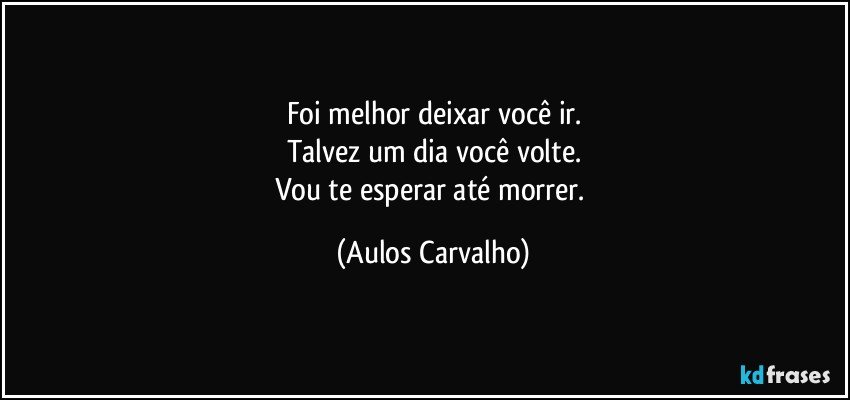 Foi melhor deixar você ir.
Talvez um dia você volte.
Vou te esperar até morrer. (Aulos Carvalho)