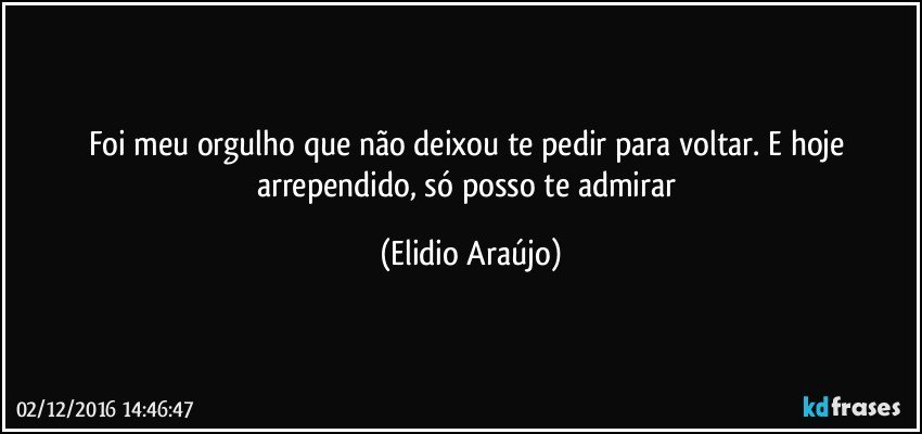 foi meu orgulho que não deixou te pedir para voltar. E hoje arrependido, só posso te admirar (Elidio Araújo)