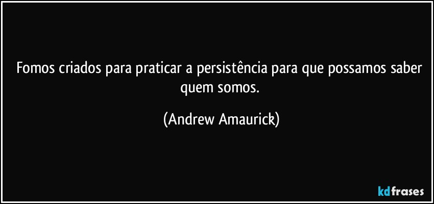 Fomos criados para praticar a persistência para que possamos saber quem somos. (Andrew Amaurick)