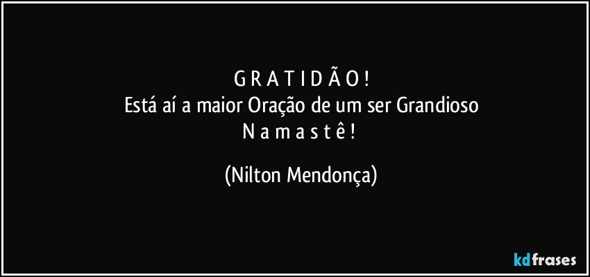 G R A T I D Ã O !
Está aí a maior Oração de um ser Grandioso
N a m a s t ê ! (Nilton Mendonça)