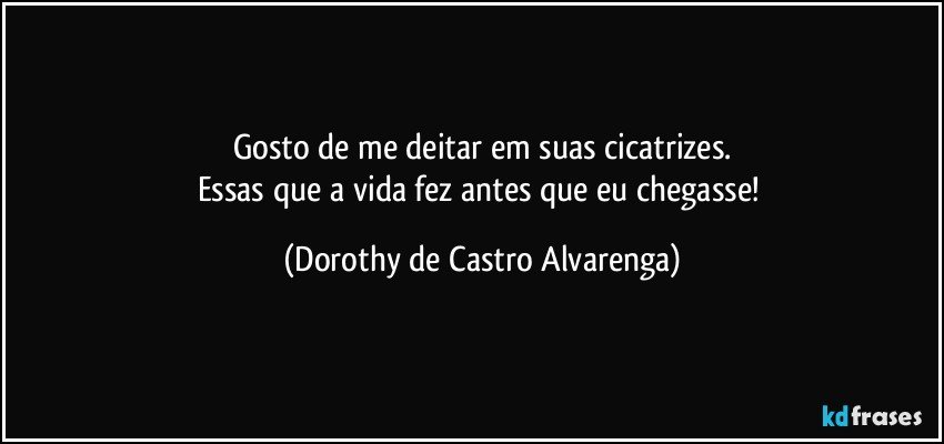 Gosto de me deitar em suas cicatrizes.
Essas que a vida fez antes que eu chegasse! (Dorothy de Castro Alvarenga)