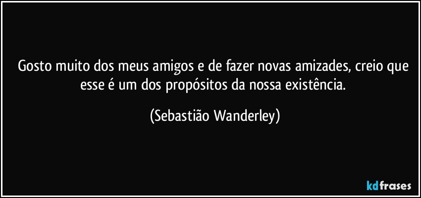 Gosto muito dos meus amigos e de fazer novas amizades, creio que esse é um dos propósitos da nossa existência. (Sebastião Wanderley)