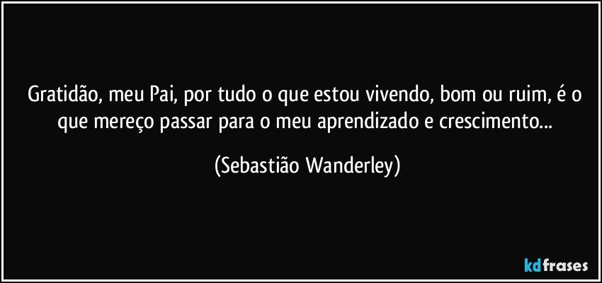 Gratidão, meu Pai, por tudo o que estou vivendo, bom ou ruim, é o que mereço passar para o meu aprendizado e crescimento... (Sebastião Wanderley)