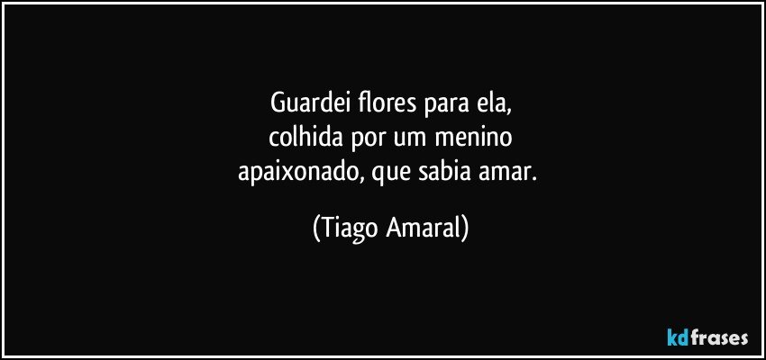 Guardei flores para ela,
colhida por um menino
apaixonado, que sabia amar. (Tiago Amaral)