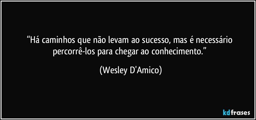 “Há caminhos que não levam ao sucesso, mas é necessário percorrê-los para chegar ao conhecimento.” (Wesley D'Amico)