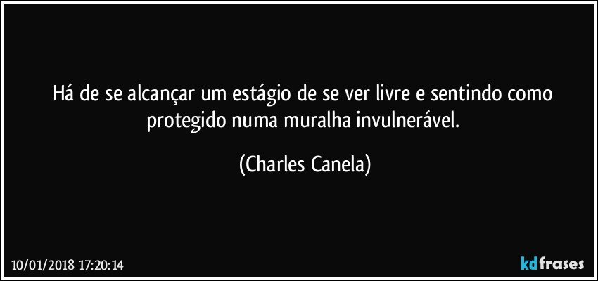 Há de se alcançar um estágio de se ver livre e sentindo como protegido numa muralha invulnerável. (Charles Canela)