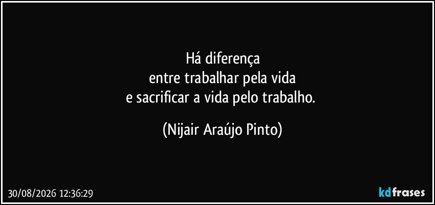 Há diferença
entre trabalhar pela vida
e sacrificar a vida pelo trabalho. (Nijair Araújo Pinto)