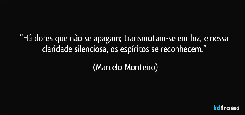 “Há dores que não se apagam; transmutam-se em luz, e nessa claridade silenciosa, os espíritos se reconhecem.” (Marcelo Monteiro)