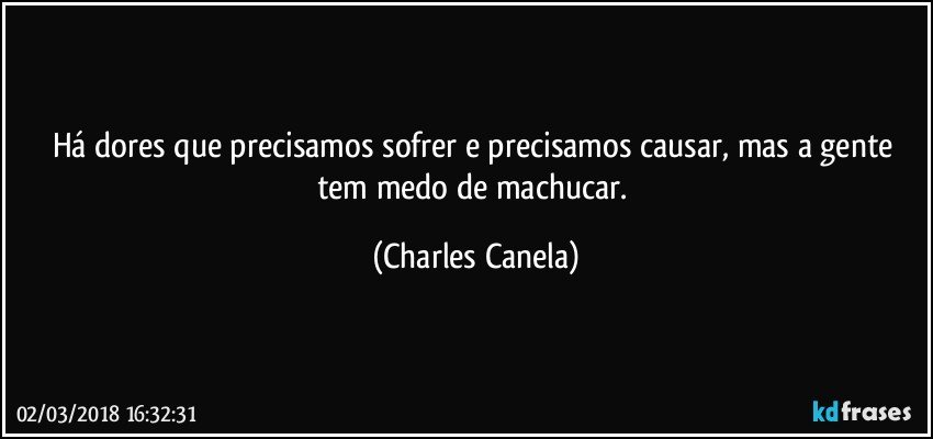 Há dores que precisamos sofrer e precisamos causar, mas a gente tem medo de machucar. (Charles Canela)