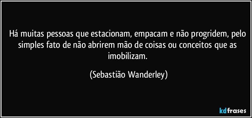 Há muitas pessoas que estacionam, empacam e não progridem, pelo simples fato de não abrirem mão de coisas ou conceitos que as imobilizam. (Sebastião Wanderley)