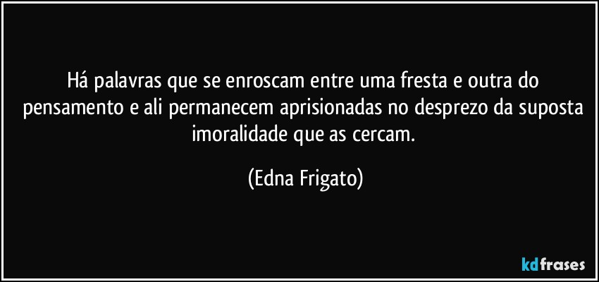 Há palavras que se enroscam entre uma fresta e outra do pensamento e ali permanecem aprisionadas no desprezo da suposta imoralidade que as cercam. (Edna Frigato)