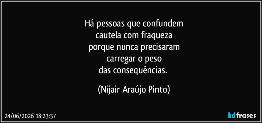 Há pessoas que confundem
cautela com fraqueza
porque nunca precisaram
carregar o peso
das consequências. (Nijair Araújo Pinto)