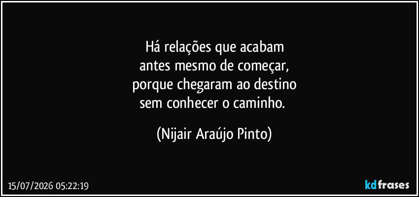 Há relações que acabam
antes mesmo de começar,
porque chegaram ao destino
sem conhecer o caminho. (Nijair Araújo Pinto)