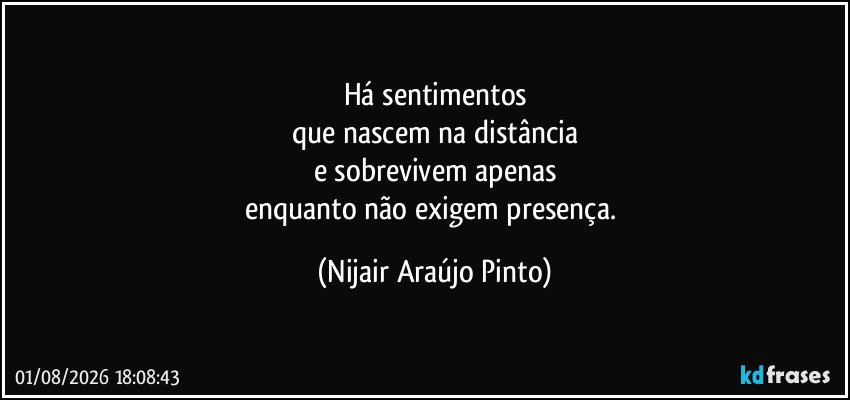 Há sentimentos
que nascem na distância
e sobrevivem apenas
enquanto não exigem presença. (Nijair Araújo Pinto)