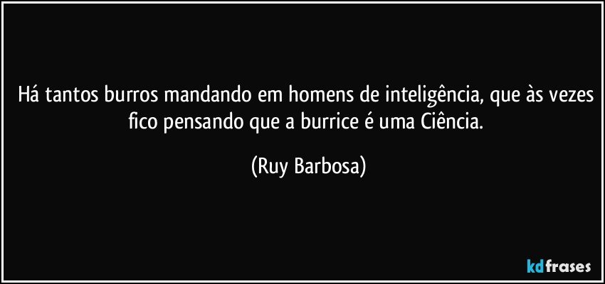 Há tantos burros mandando em homens de inteligência, que às vezes fico pensando que a burrice é uma Ciência. (Ruy Barbosa)