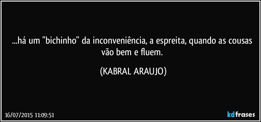 ...há um "bichinho" da inconveniência, a espreita, quando as cousas vão bem e fluem. (KABRAL ARAUJO)