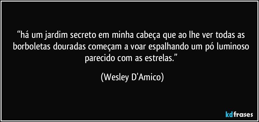 “há um jardim secreto em minha cabeça que ao lhe ver todas as borboletas douradas começam a voar espalhando um pó luminoso parecido com as estrelas.” (Wesley D'Amico)