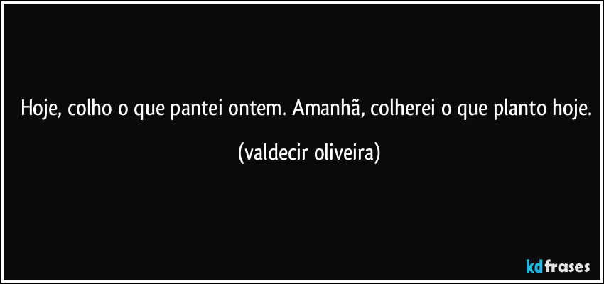 Hoje, colho o que pantei ontem. Amanhã, colherei o que planto hoje. (valdecir oliveira)