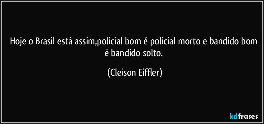 Hoje o Brasil está assim,policial bom é policial morto e bandido bom é bandido solto. (Cleison Eiffler)