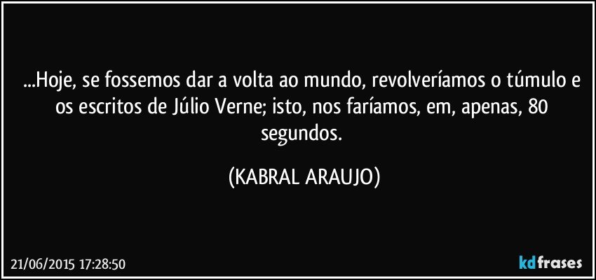 ...Hoje, se fossemos dar a volta ao mundo, revolveríamos o túmulo e os escritos de Júlio Verne; isto, nos faríamos, em, apenas, 80 segundos. (KABRAL ARAUJO)