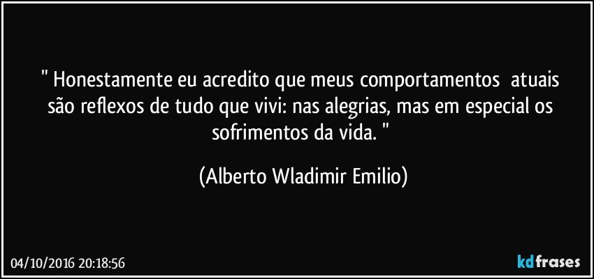 " Honestamente eu acredito que meus comportamentos      atuais são reflexos de tudo que vivi: nas alegrias, mas em  especial os sofrimentos da vida. " (Alberto Wladimir Emilio)