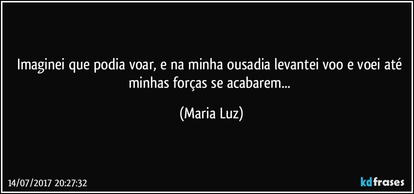 Imaginei que podia voar, e na minha ousadia levantei voo e voei até minhas forças se acabarem... (Maria Luz)