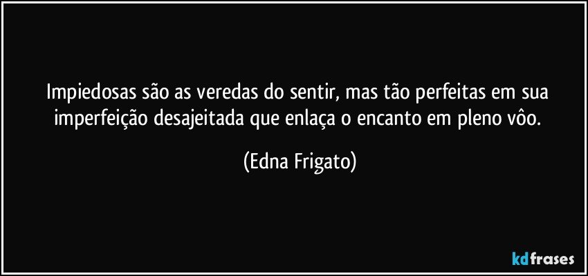 Impiedosas são as veredas do sentir, mas tão perfeitas em sua imperfeição desajeitada que enlaça o encanto em pleno vôo. (Edna Frigato)