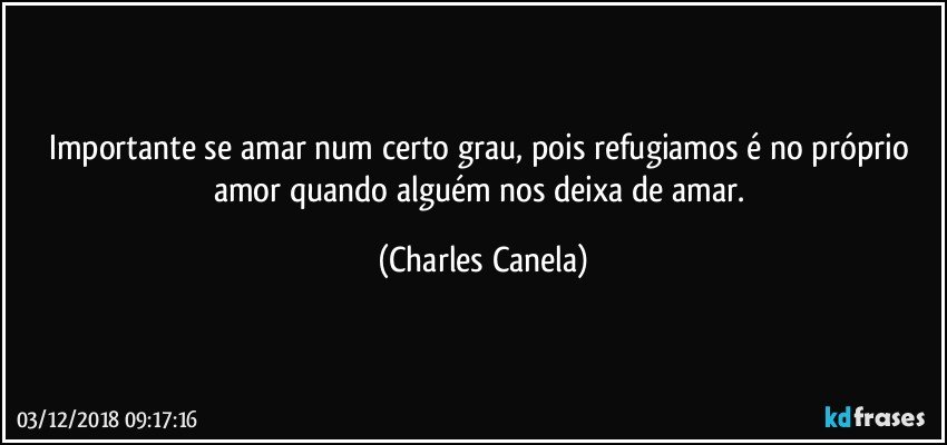 Importante se amar num certo grau, pois refugiamos é no próprio amor quando alguém nos deixa de amar. (Charles Canela)