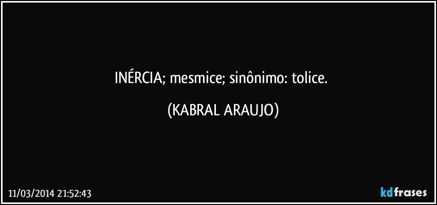 INÉRCIA; mesmice; sinônimo: tolice. (KABRAL ARAUJO)