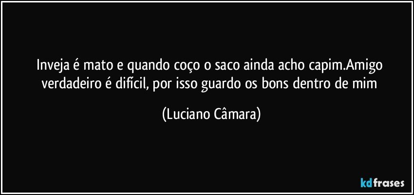 Inveja é mato e quando coço o saco ainda acho capim.Amigo verdadeiro é difícil, por isso guardo os bons dentro de mim (Luciano Câmara)