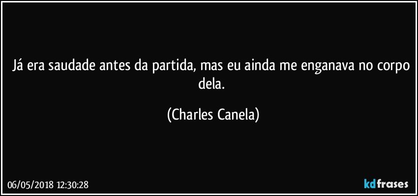 Já era saudade antes da partida, mas eu ainda me enganava no corpo dela. (Charles Canela)