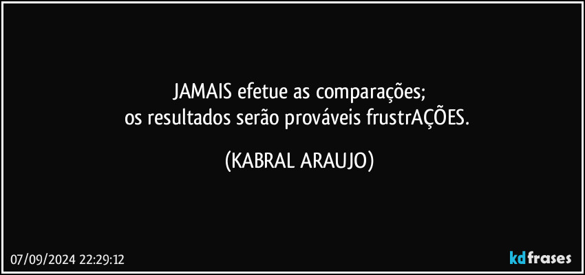 JAMAIS efetue as comparações;
os resultados serão prováveis frustrAÇÕES. (KABRAL ARAUJO)